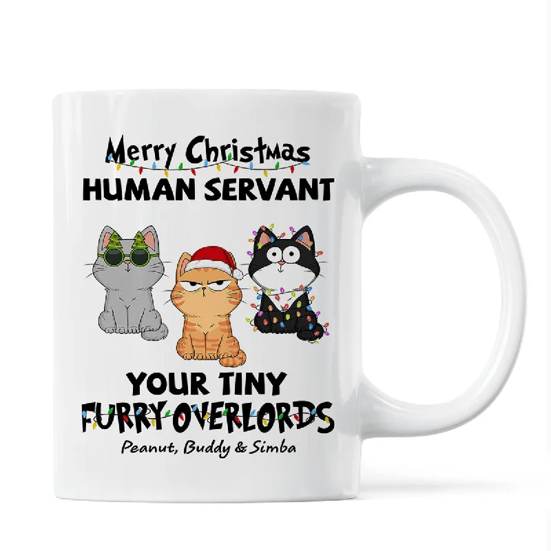 Christmas Fluffy Funny Cats Expressions Merry Christmas Human Servant Personalized Mug