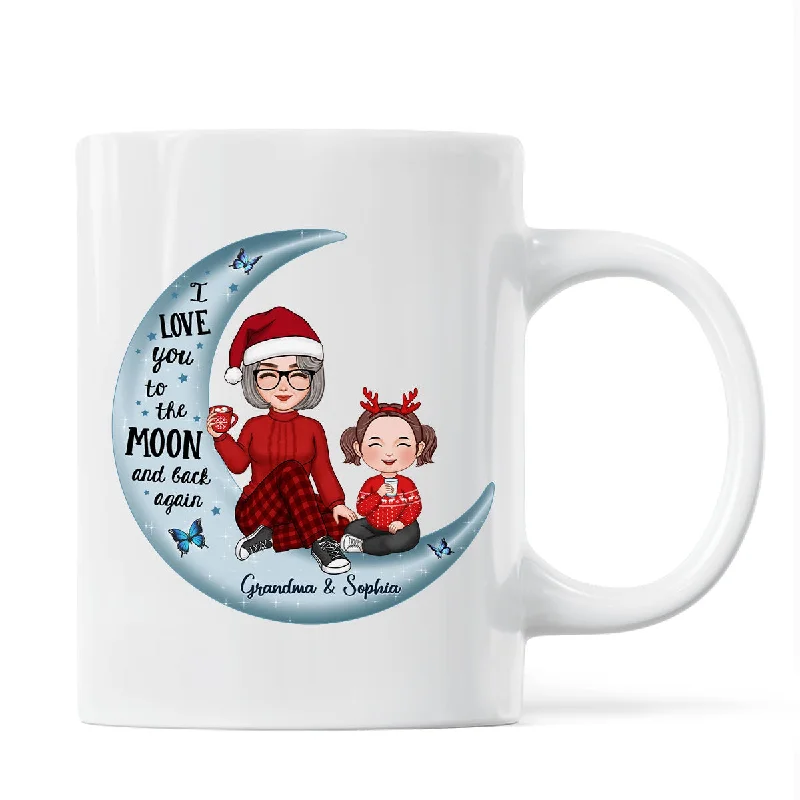 Cute Grandma & Grandkid On Moon Christmas Gift Personalized Mug