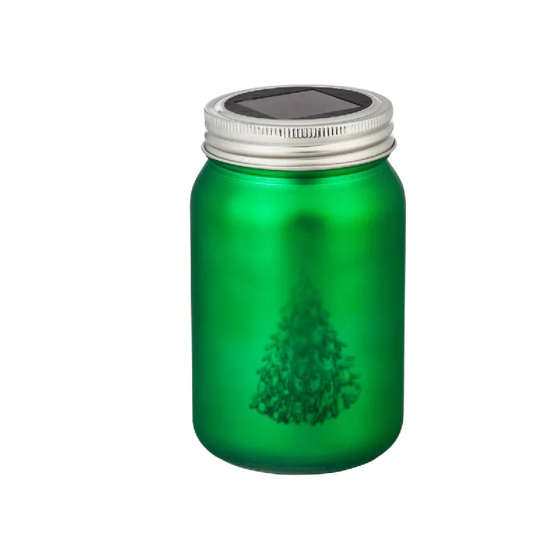 5.5"H Solar Christmas Mason Jars, Green