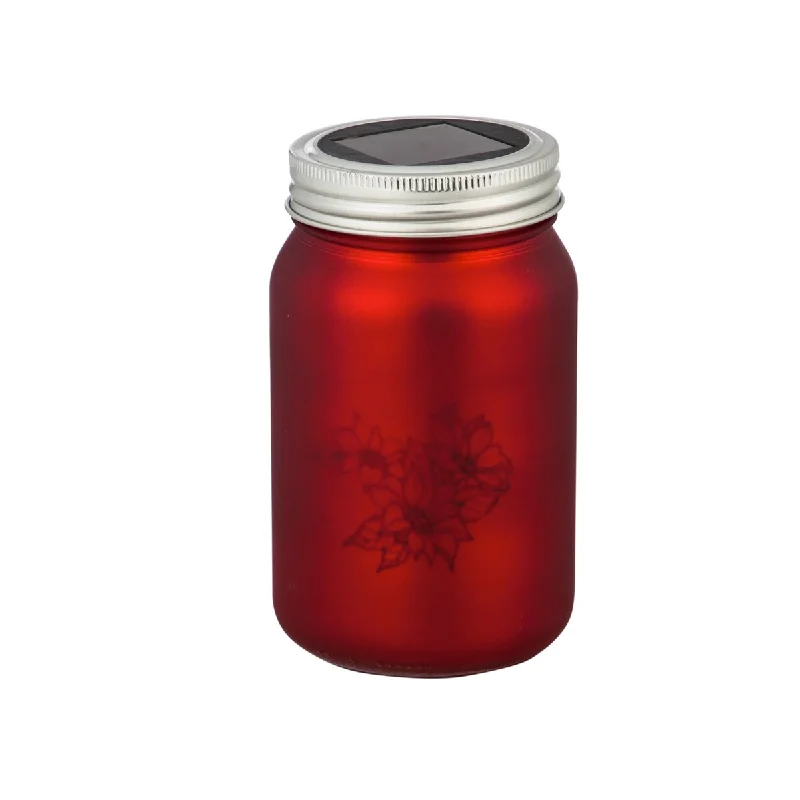 5.5"H Solar Christmas Mason Jars, Red