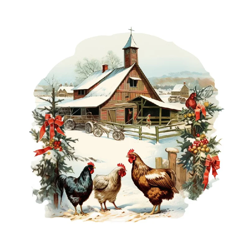 Old School Christmas Farm House 2 Fabric Panel