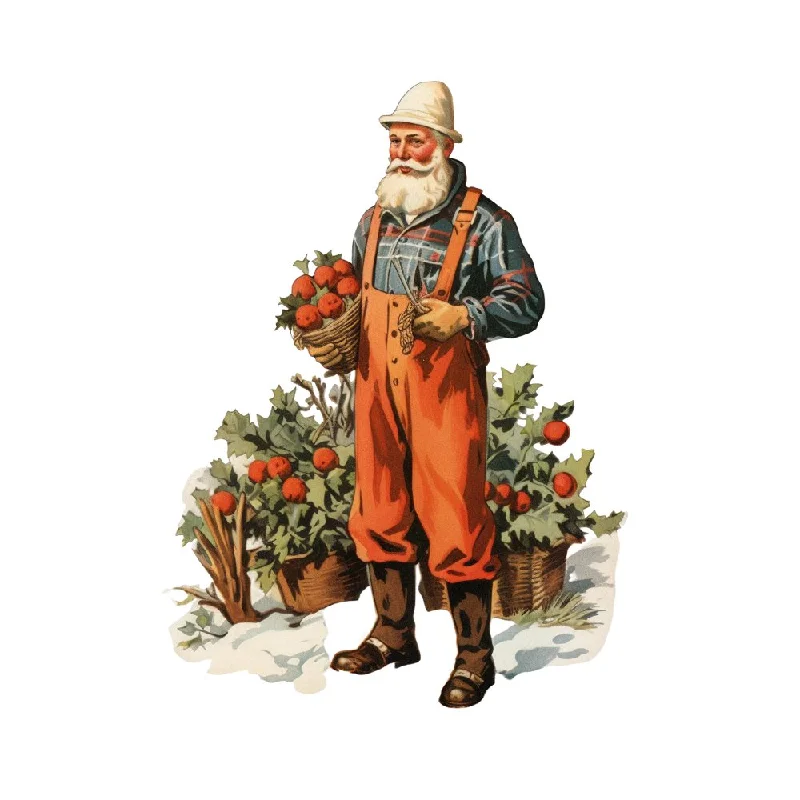 Old School Christmas Farmer in the Garden Fabric Panel