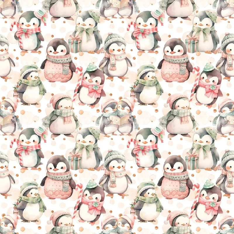 Penguins & Christmas Elements Fabric