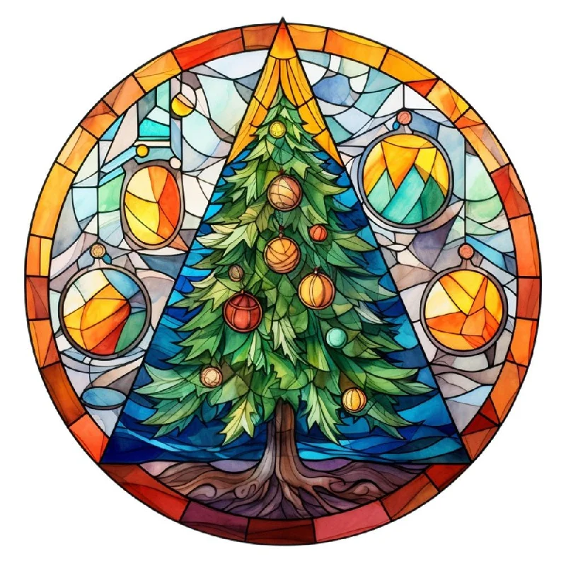 Stained Glass Abstract Christmas Tree Fabric Panel