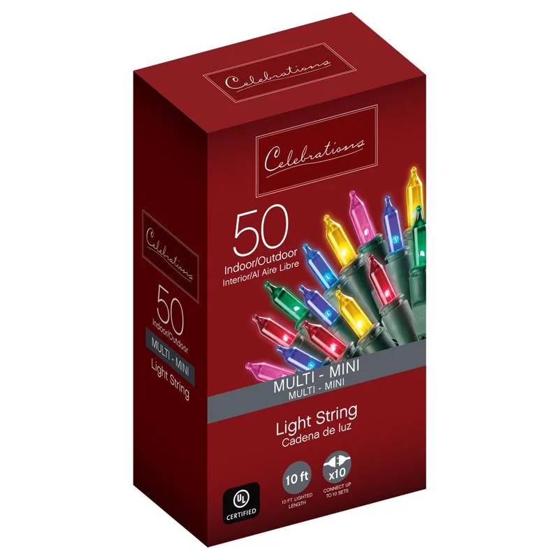 Celebrations Red Incandescent Mini Multicolored 50 ct String Christmas Lights 10.2 ft.