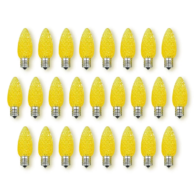 BLOWOUT Replacement Yellow 5 LED C9 Faceted Christmas Light Bulbs, E17 Base (25 PACK)