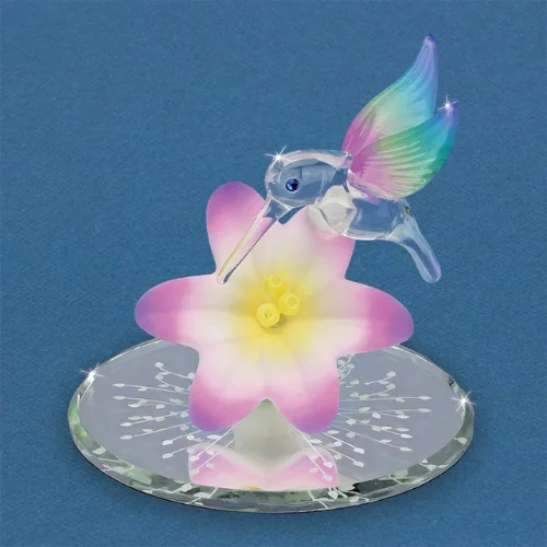 Glass Baron Hummingbird with Lavender Lily Glass Figurine