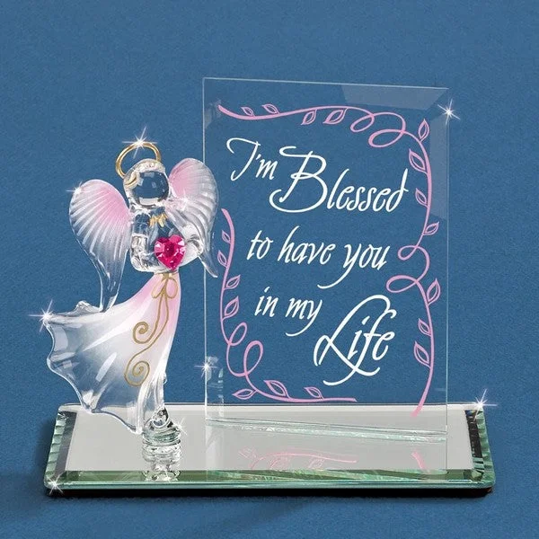 I'm Blessed to Have You in My Life with Angel and Pink Heart Crystal Glass Figurine