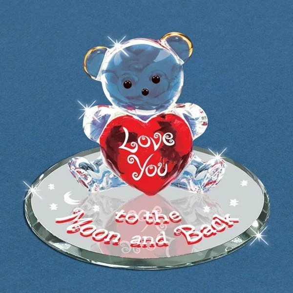 Love You To the Moon and Back Bear with Red Heart Glass Figurine