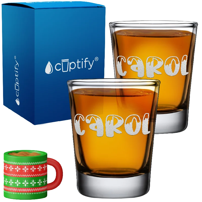 Personalized Frosty Christmas Font 2oz Shot Glasses - Set of 2