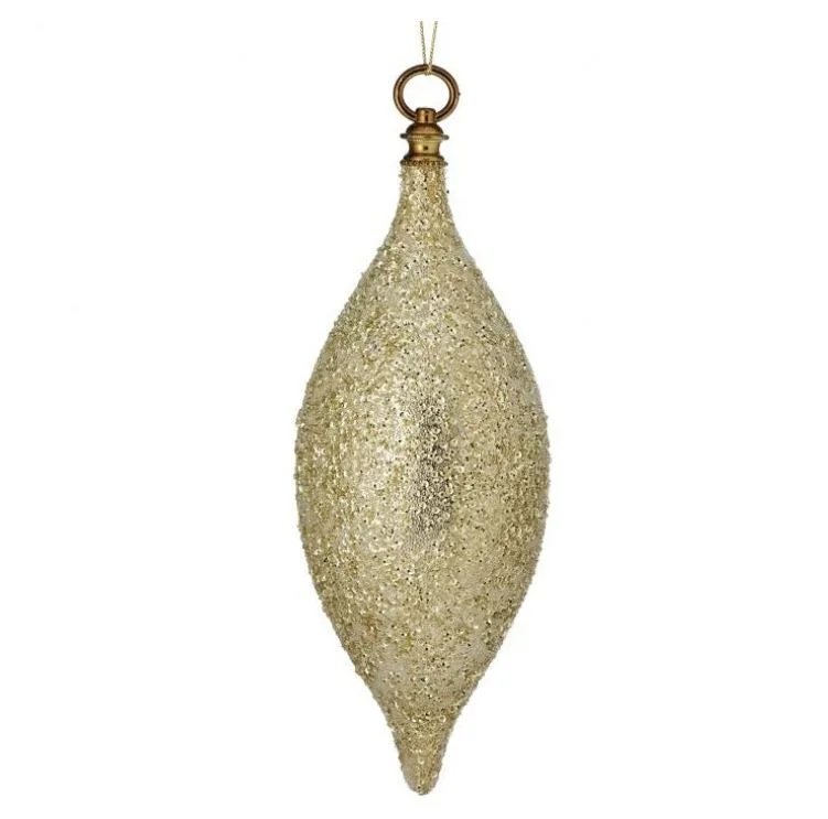 12" Champagne Beaded Finial Ornament Set Of 6