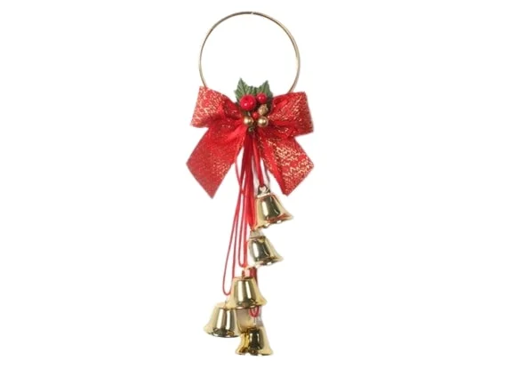 12" Red Jingle Bell Ornament With  Bow Set Of 6