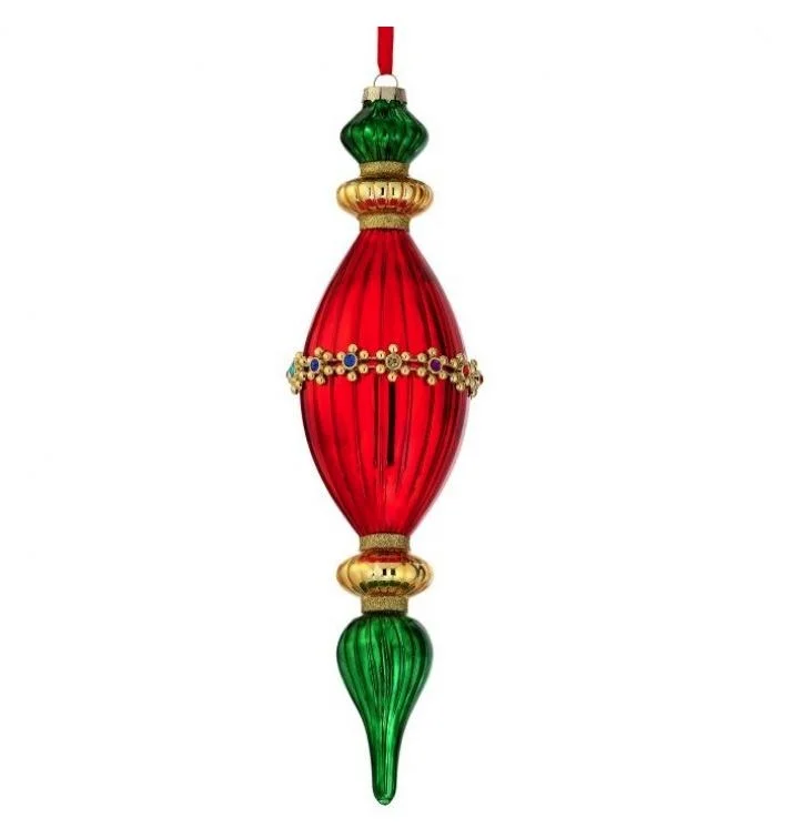 13.5" Red & Green Finial Ornament Set Of 4