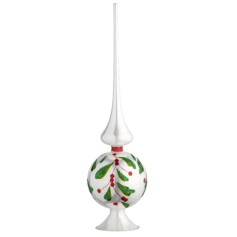 15 in. Holly Leaves Glass Christmas Tree Topper