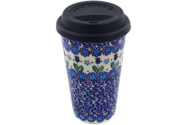 6" Travel Coffee Mug - Blue Tulip Garden