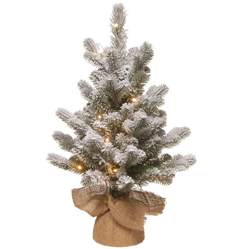 2 ft. Pre-Lit Snowy Sheffield Spruce Tree with White LED Lights