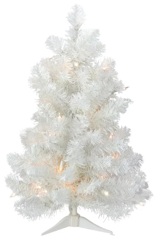 24" White Mini Pre-Lit Artificial Foyer Tree with Stand