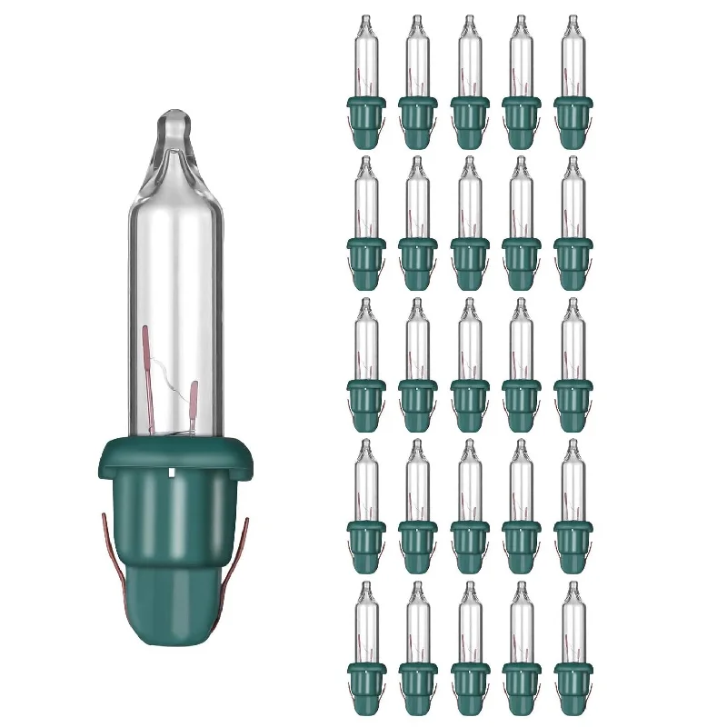 25 Replacement Clear Miniature Incandescent 2.5 Volt Christmas Light Bulbs