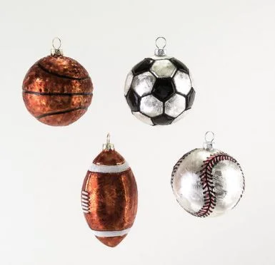 3.2" -4.5" Sports Balls Glass Ornament Set Of 4