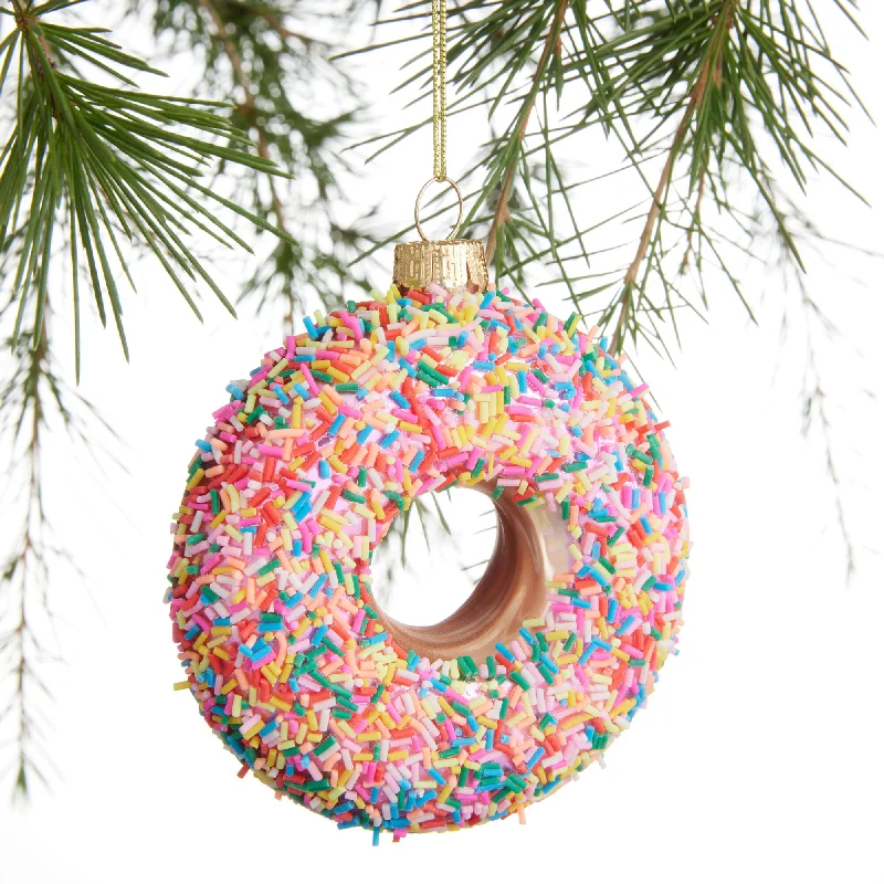 3.5" Pink Donut Glass Ornament Set Of 6