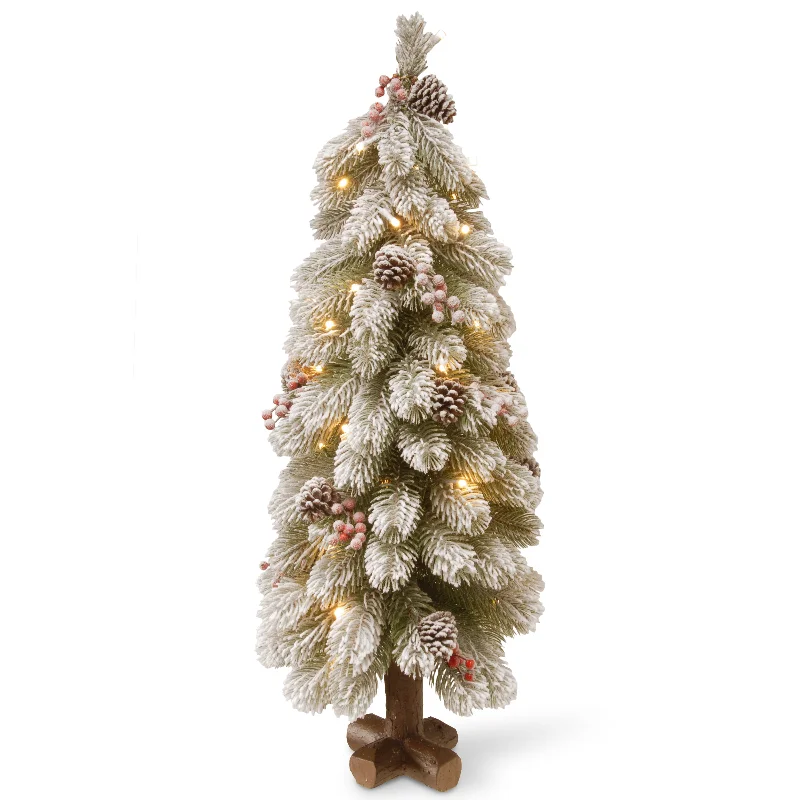 30 in. Pre-Lit Bayberry Spruce Snowy Tree with LED Lights