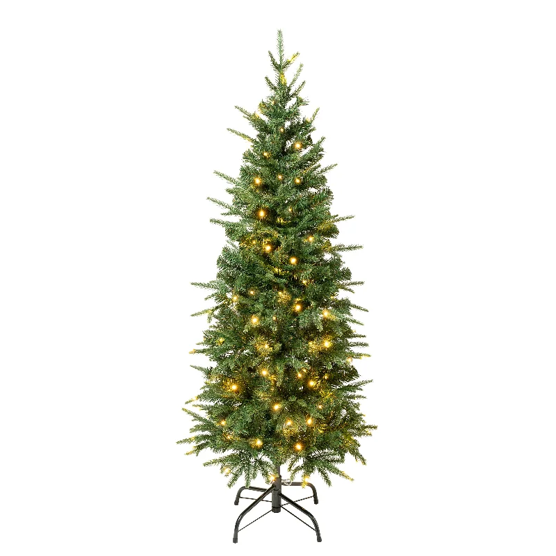 4.5 ft. Pre-Lit Duxbury Light Green Slim Tree with Warm White LED Lights