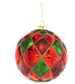 4.75" Red & Green Diamond Glitter Glass Ball Ornament Set Of 4