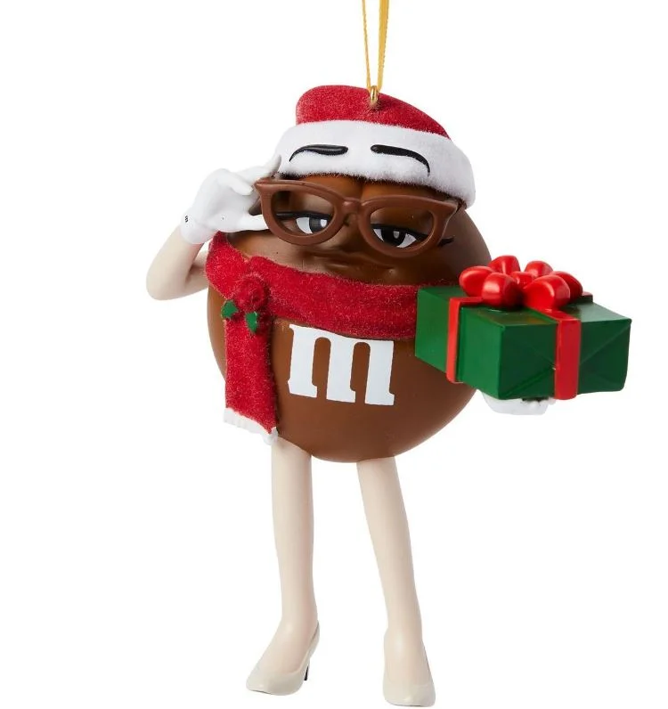 4" Brown M&M With Green Giftbox Ornament