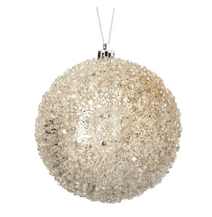 4" Champagne Iced Metallic Ball Ornament Set Of 12