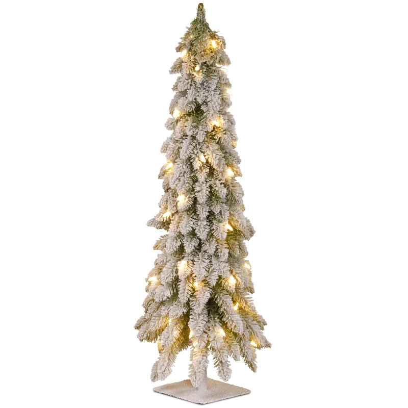 4 ft. Pre-Lit Snowy Downswept Forest Tree with Clear Lights