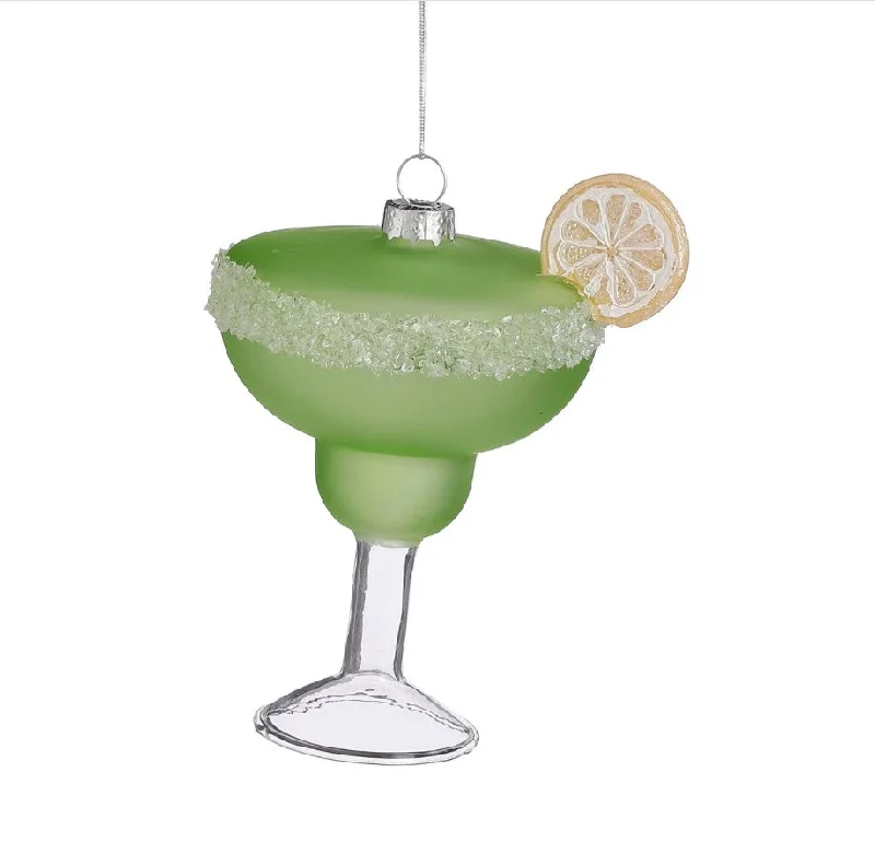 4" Green Margarita Glass Ornament Set Of 6