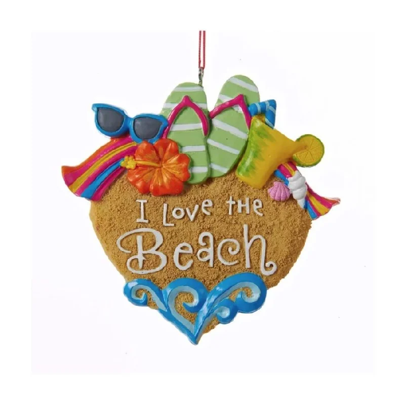 4" "I Love The Beach" Ornament Set of 2