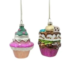 4" Layered Cupcake Assorted Ornament Set Of 6