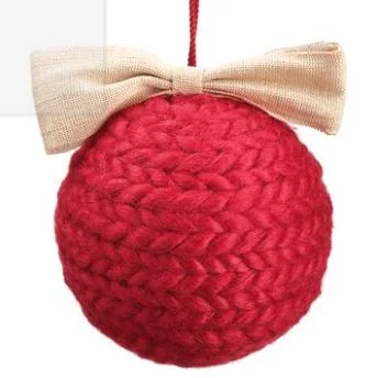 4" Red Braided Yarn Ball Ornament Set Of 4