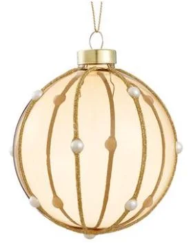 4" Tan Gold Glitter Pearl Glass Ball Ornament Set Of 6