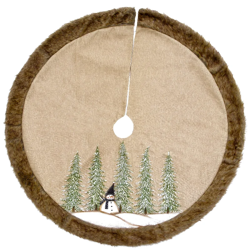 48 in. Alpine Collection Snowman and Pines Tree Skirt