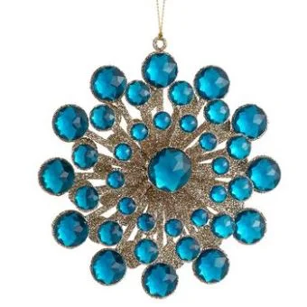 5.5" Gold & Teal Jewel Starburst Ornament Set Of 2