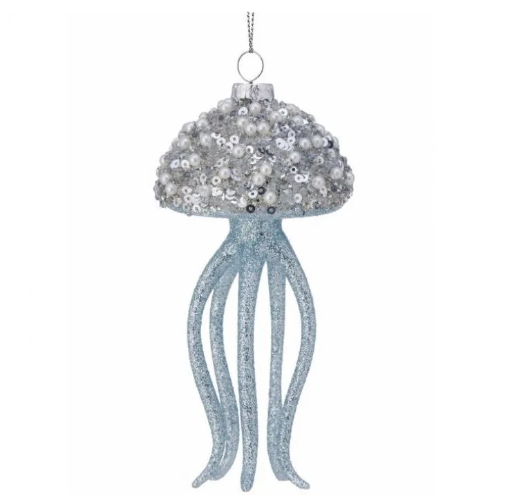 5" Aqua Jellyfish Jewel Ornament Set Of 6