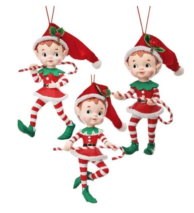 5" Dancing Candy Elf Ornaments Set Of 3