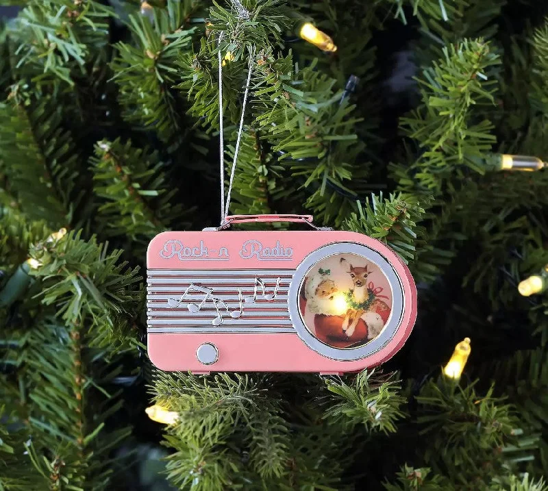 5" Mini Retro Radio With Santa Ornament