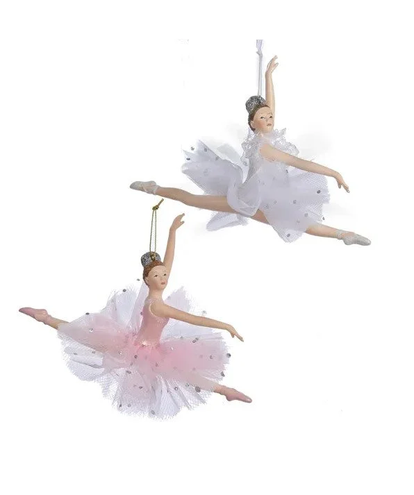 5" Pink White Ballerina Ornament Set Of 6