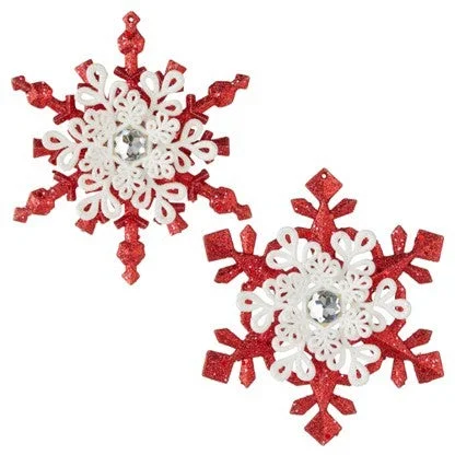 5" Red & White Snowflakes Assorted Set Of 12