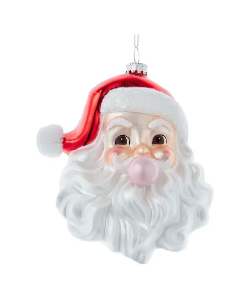 5" Santa Head With Bubble Gum Ornament Set Of 6