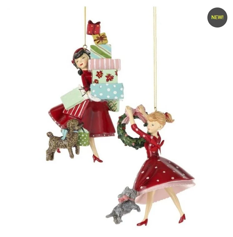 6.5"-7" Retro Lady Decorating Ornament Set Of 2