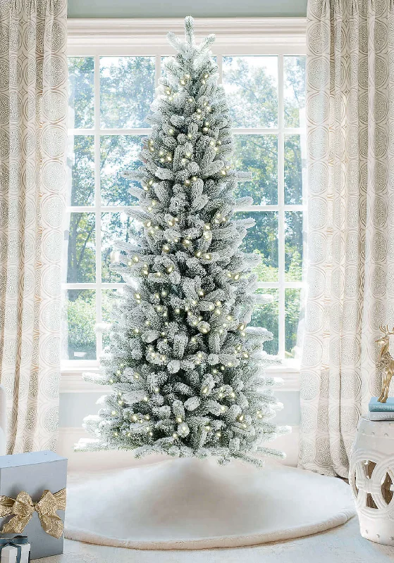 6.5' King Flock® Slim Artificial Christmas Tree with 500 Warm White LED Lights