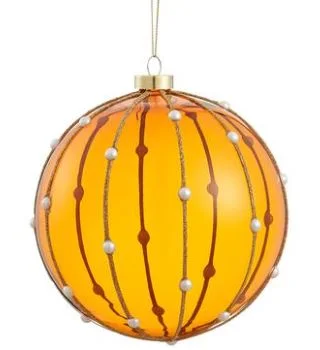 6" Amber Gold Glitter Pearl Glass Ball Ornament Set Of 2