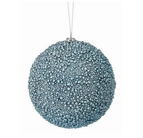 6" Blue Metallic Mini Bead Ball Ornament Set Of 6