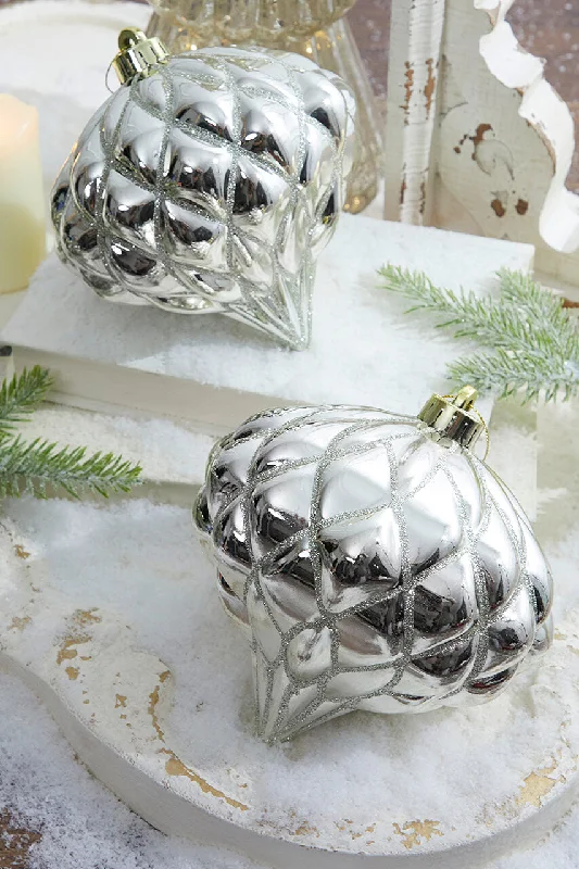 6" Champagne Shiny Onion Finial Ornament Set of 4