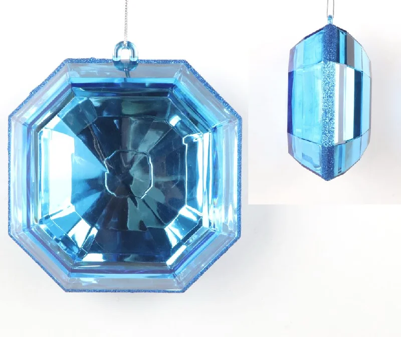 6" Clear Blue Square Jewel Ornament Set Of 2