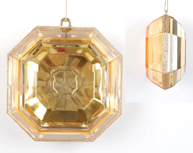 6" Clear Gold Square Jewel Ornament Set Of 2